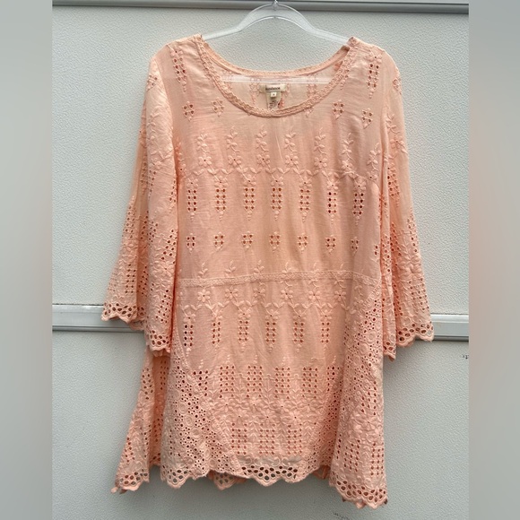Sundance Top Small Embroidered Eyelet Tunic Pink/peach Bell Sleeves Cotton Boho - Picture 3 of 12